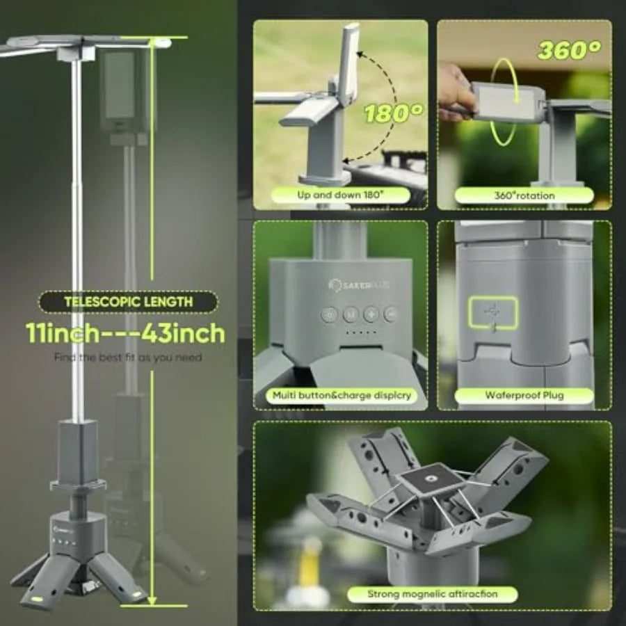 Portable Camping Light 14000mAh Telescopic Camping Lantern with Rechargeable Power Supply Dimmable Magnetic Tent Lamps 6000 Lum