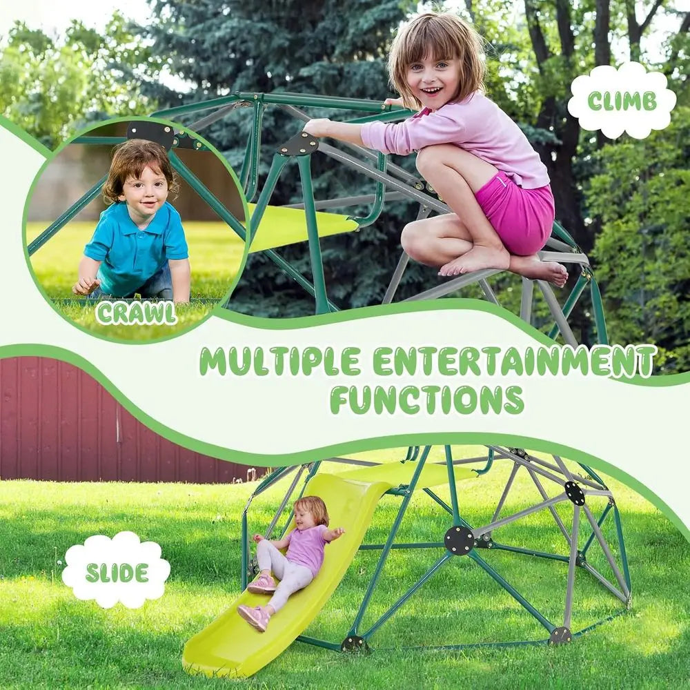 Kids Climbing Dome with Slide, 8FT Kids Jungle Gym Monkey Bar Climbing Toys for Outdoor, 2 in 1 Indoor Geometric Dome Cl