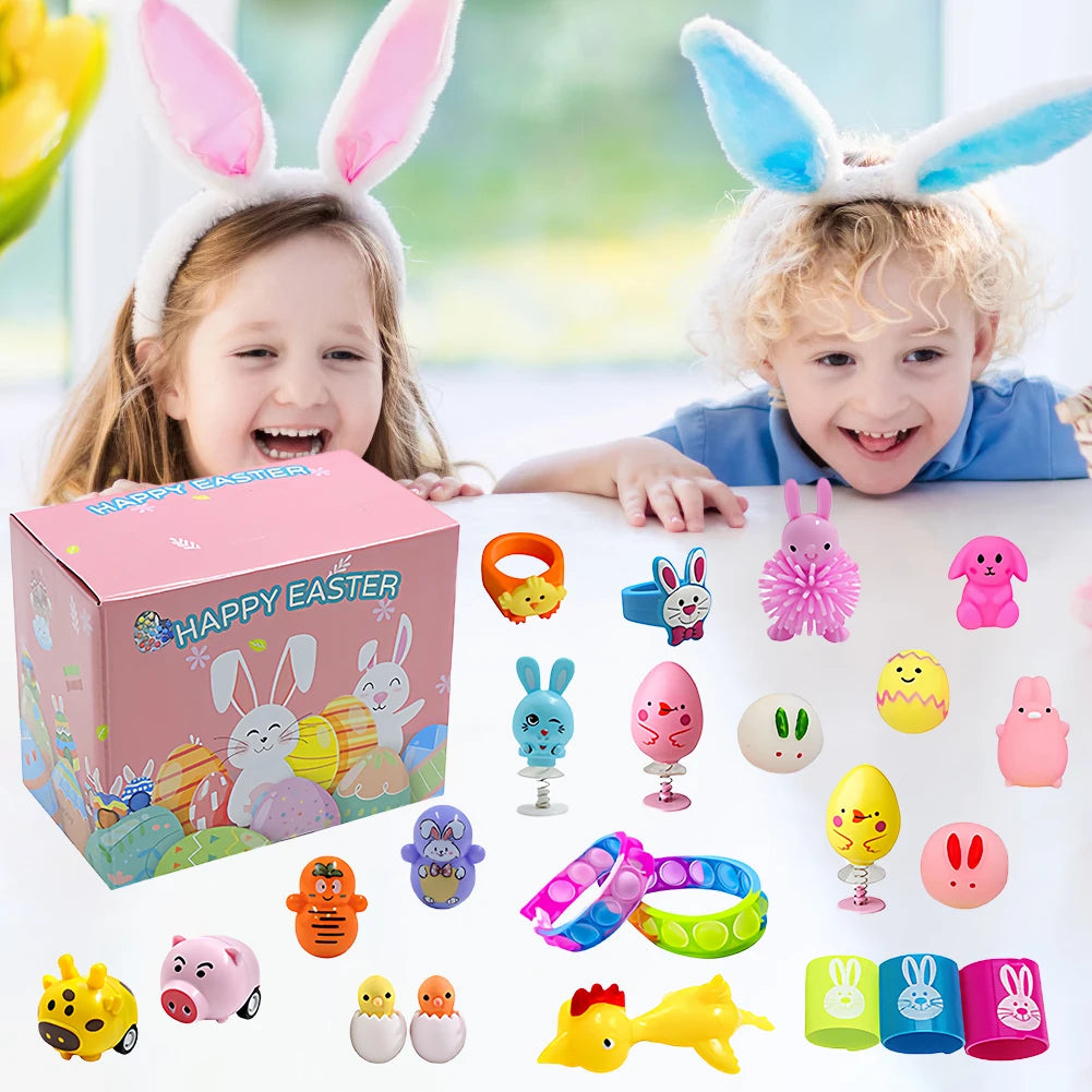 120Pcs Prefilled Easter Eggs Easter Egg Fillers with Assorted Toys Easter Basket Stuffers Easter Egg Toy for Boys Girls