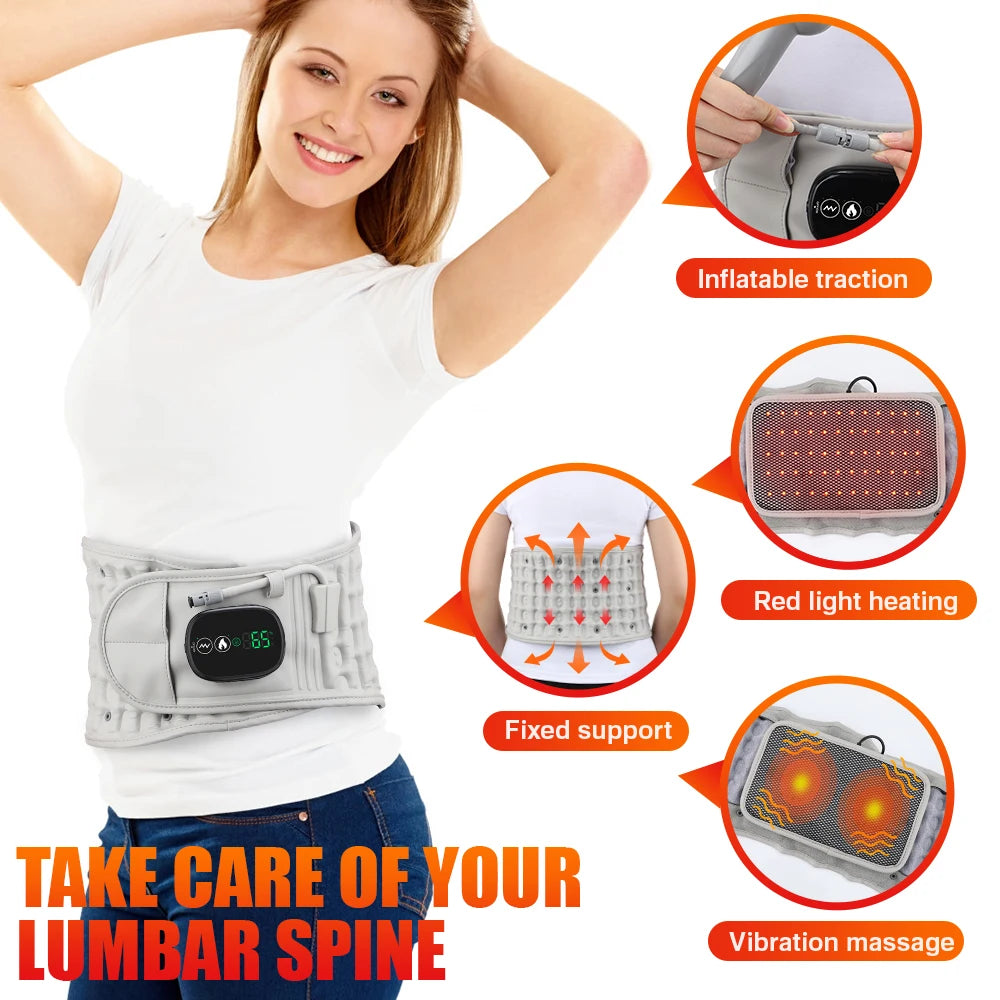 UK Inflatable Waist Brace Waist Fixed Belt Red Light Heating Vibration Massage Belt for Male and Female Air Traction Device