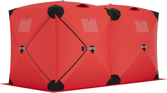Ice Fishing Insulated Tent, Large Pop-Up Portable Hub-Style Ice Fishing Shelter, 6-8 Person 68 Square Feet of Fishable Area