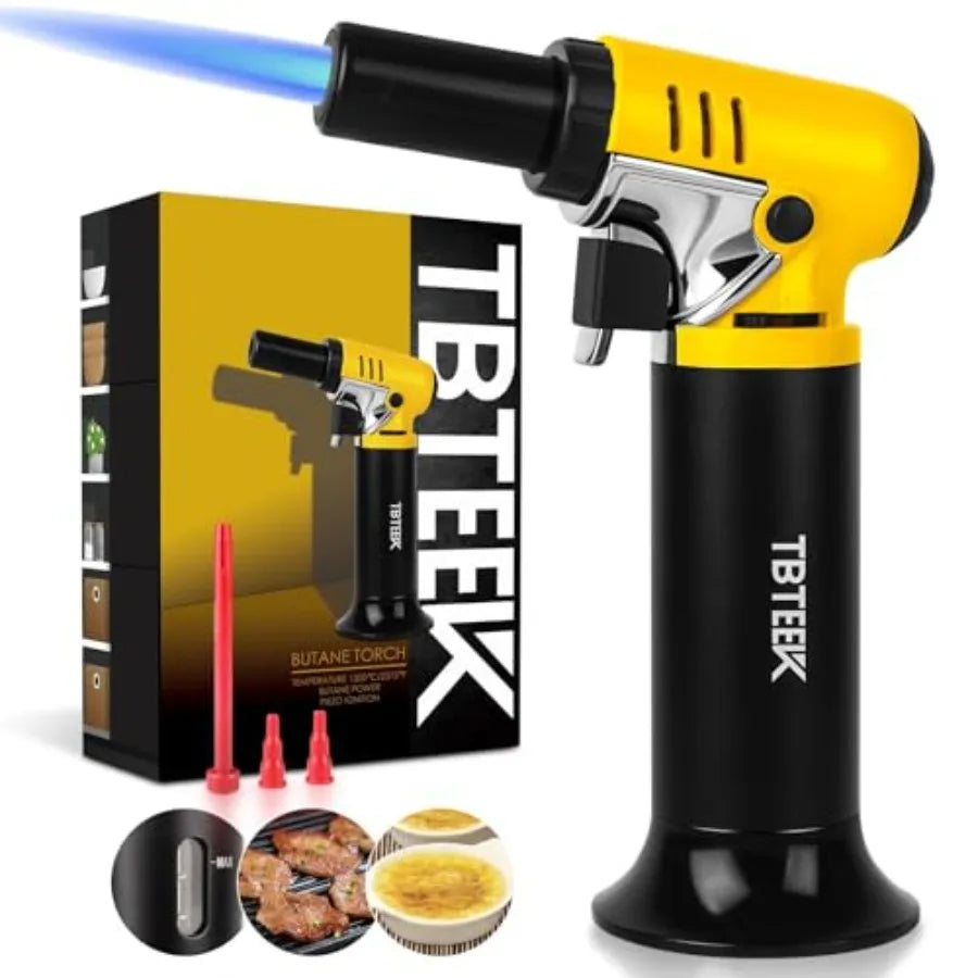 Butane Torch with Fuel Gauge T907, One-hand Operation Kitchen Torch Lighter with Adjustable Flame for BBQ, Baking, Brulee Creme
