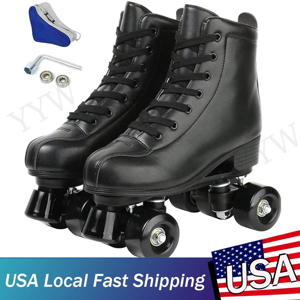Outdoor Skating Sport Shoes PU Leather Roller Skates Skating Shoes Quad Skates Sneakers Beginner Men Women Roller Skating Shoes