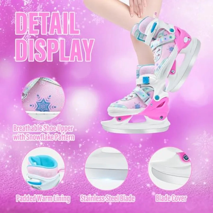 Adjustable Ice Skates for Girls Boys Comfortable, Smooth Blades Snow Hockey Ice Skating Shoes for Outdoor Indoor Rink, Perfect