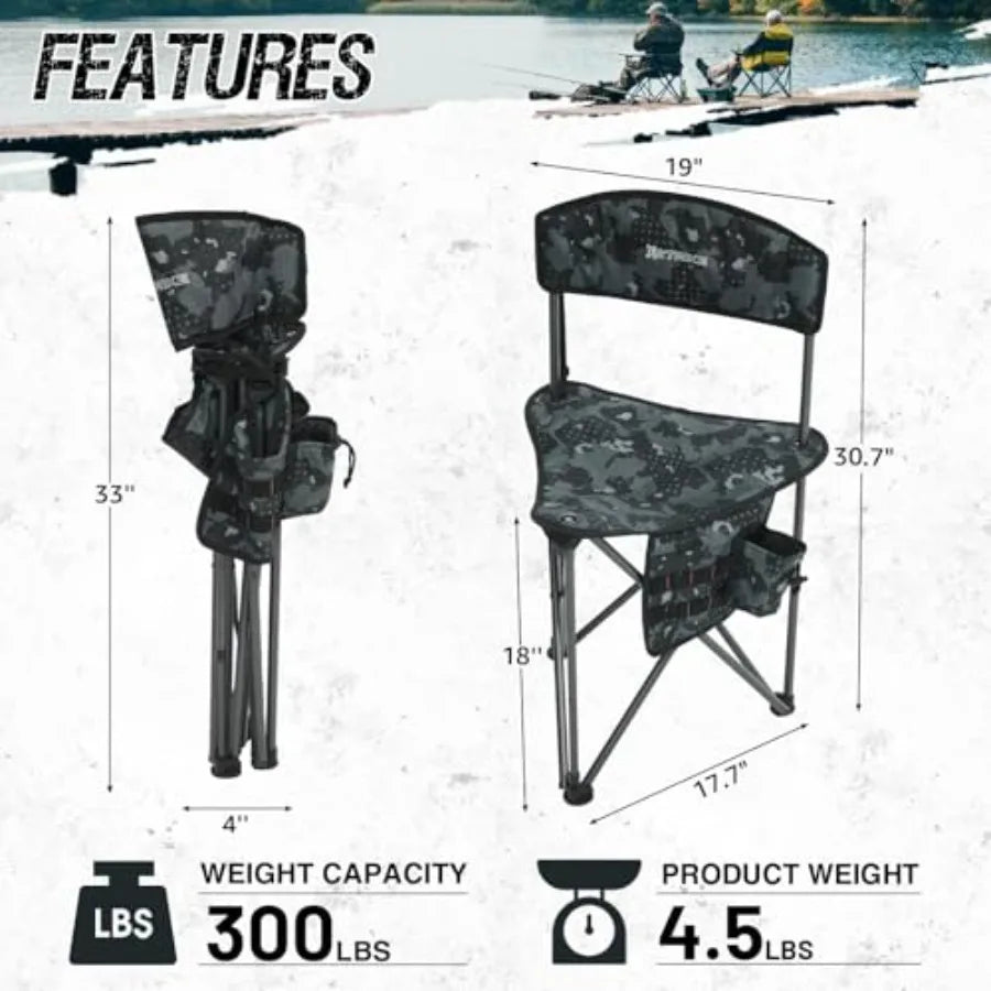 Portable Fishing Chairs Outdoor Folding Stool for Adults Portable Camping Chair for Ice FishingHunting Lawn Patio Garden 300LBS