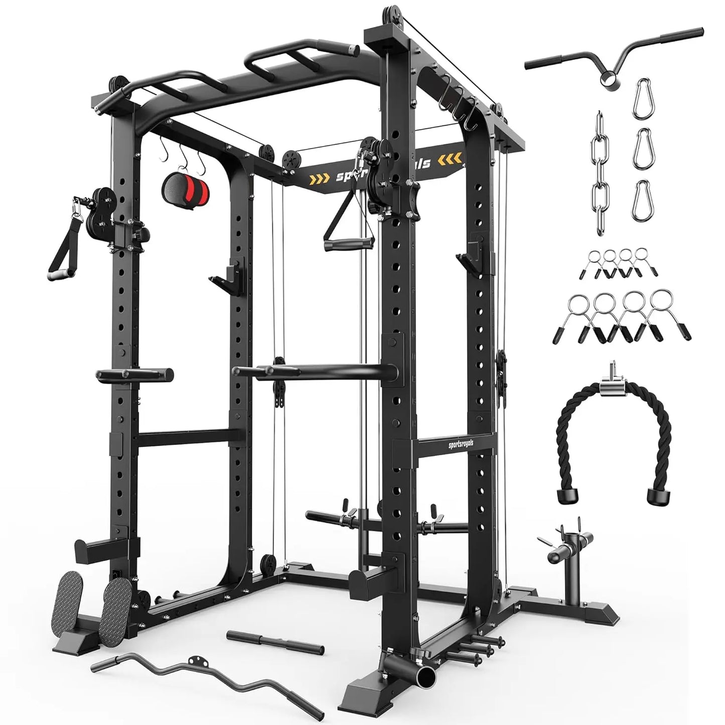 Squat Rack, LAT Power Cage, Power Rack Multi-Function with Pulley System and Training Attachments for Home Gym, Customized