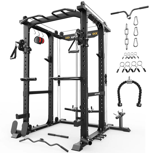 Squat Rack, LAT Power Cage, Power Rack Multi-Function with Pulley System and Training Attachments for Home Gym, Customized