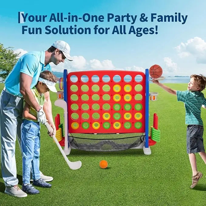 Giant Connect 4 Game Outdoor Includes Connect Game, Golf, Basketball, Ring Toss, Adjustable Height, Mesh Board, Carry Bag Indoor/Outdoor Fun for Kids & Adults