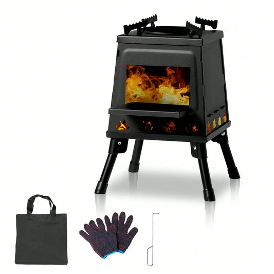 Portable 27x27x34cm wood burning camping stove, suitable for outdoor cooking, heating, suitable for winter