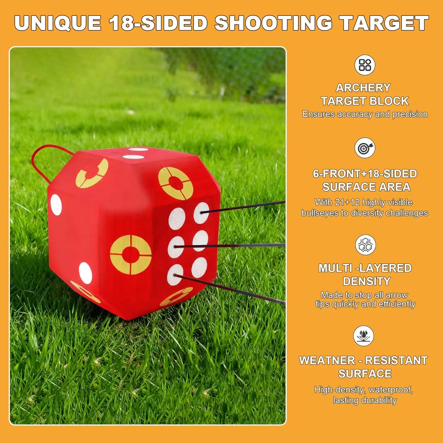 18-Sided Cube Archery Target 32 Bullseyes Portable Backyard Shooting for Broadheads Field Points Easy Arrow Removal Compound Youth Bows with Carrying Handle