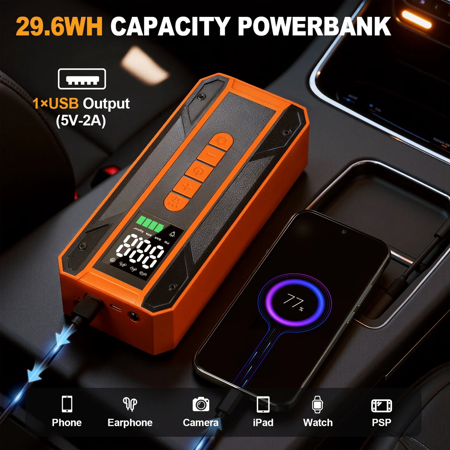 3000A Jump Starter & 150PSI Cordless Air Pump Combo for Car, Motorcycle, Bike, Ball - Portable Power with LED Light