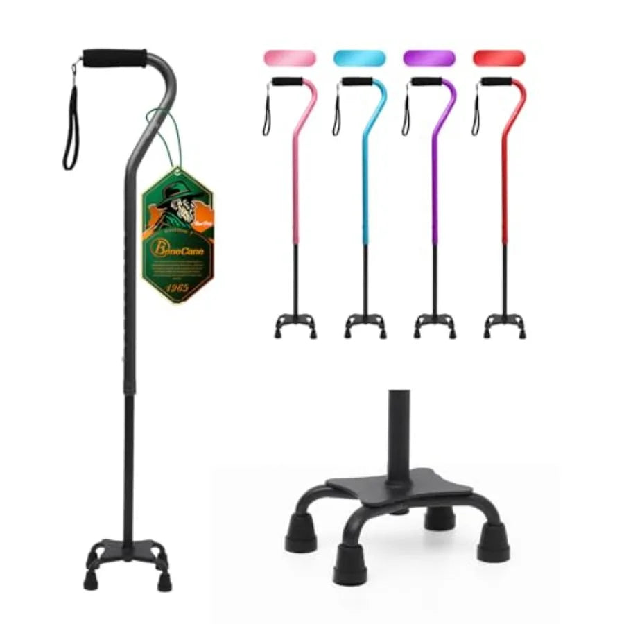 Quad Cane Adjustable Walking Cane with Offset Soft Cushioned Handle for Men and Women Lightweight Comfortable with 4-Pronged fe