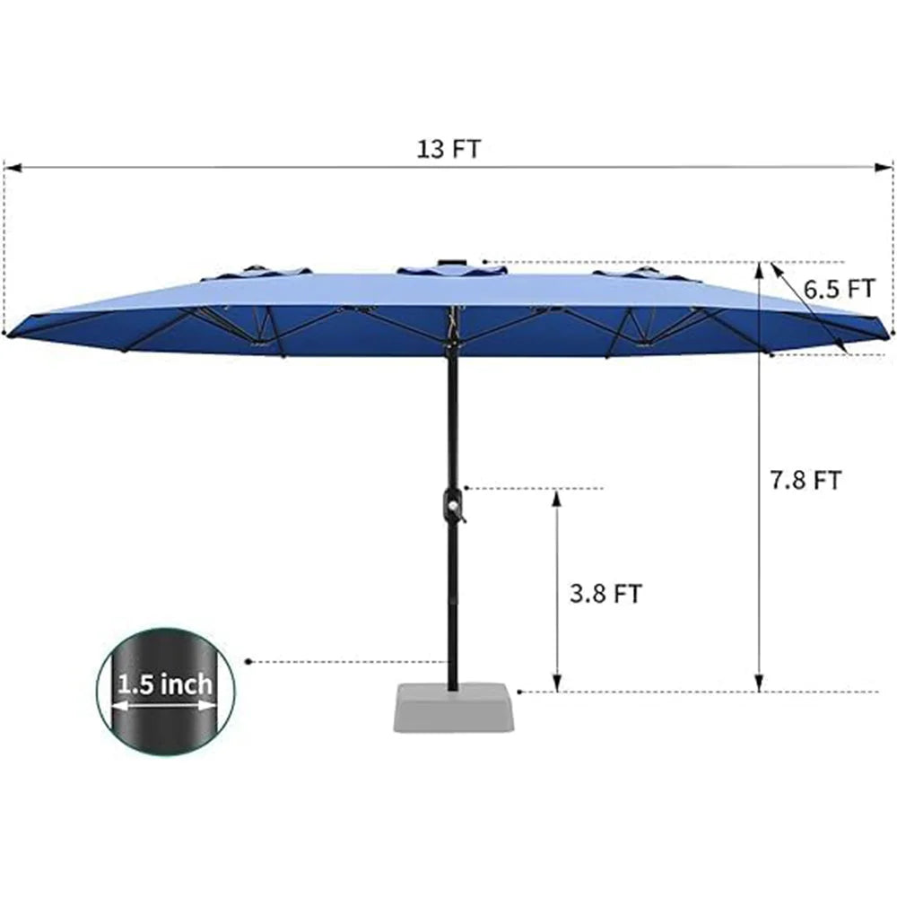 13ft Outdoor Market Umbrella Double-Sided Twin Large Patio Umbrella 99% UV Protection Fade Resistant With Crank Handle