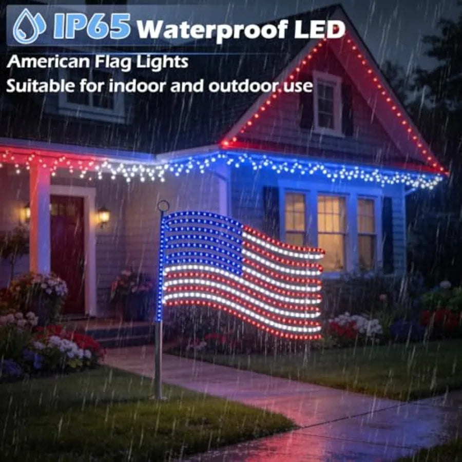 LED American Flag Lights for Wall Pole Light Up US Flags 24"x21.65" Lighted Flag with 340 LEDs Red Blue White Colors Waterproof
