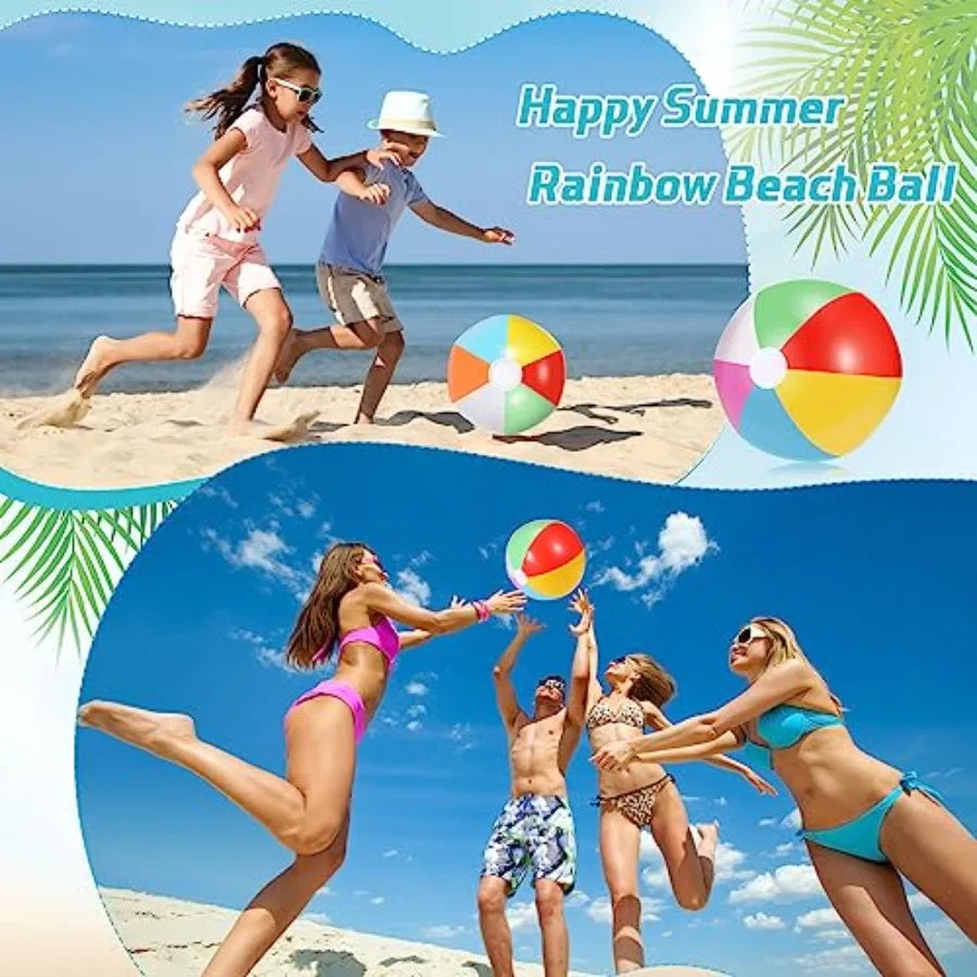 Beach party supplies: inflatable beach balls 10'', 11'', 12.6'',rainbow-colored PVC, lightweight durable, ideal for summer pool