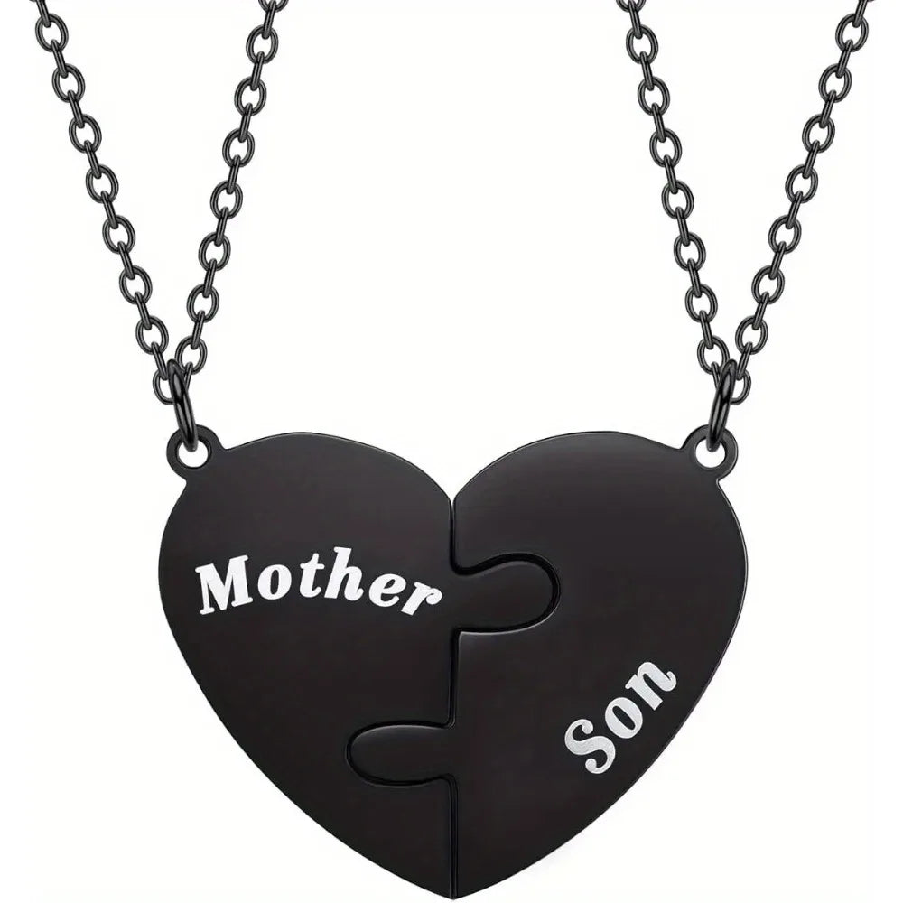 Mother and Son Matching Love Heart Pendant Necklace Set Gifts for Mom from Son Jewelry
