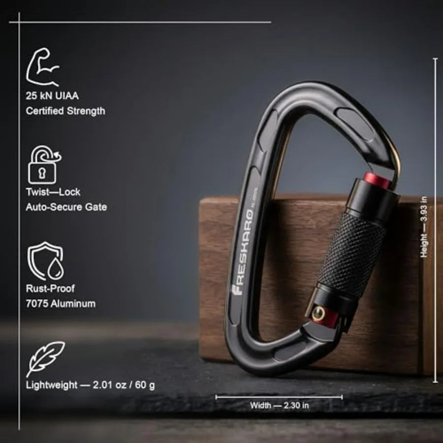 UIAA Certified 25KN Auto Locking Climbing Carabiner Clips, Twist Lock, and Heavy Duty Carabiners for Rock Climbing, Rappelling,