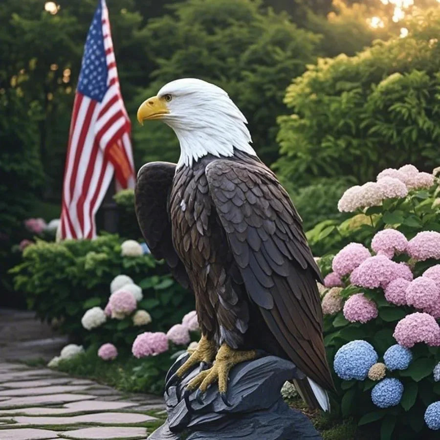 Bald Eagle Statue Outdoor - Large American Eagle Figurine for Garden Yard and Outside Decor Majestic Realistic Hand-Painted Res