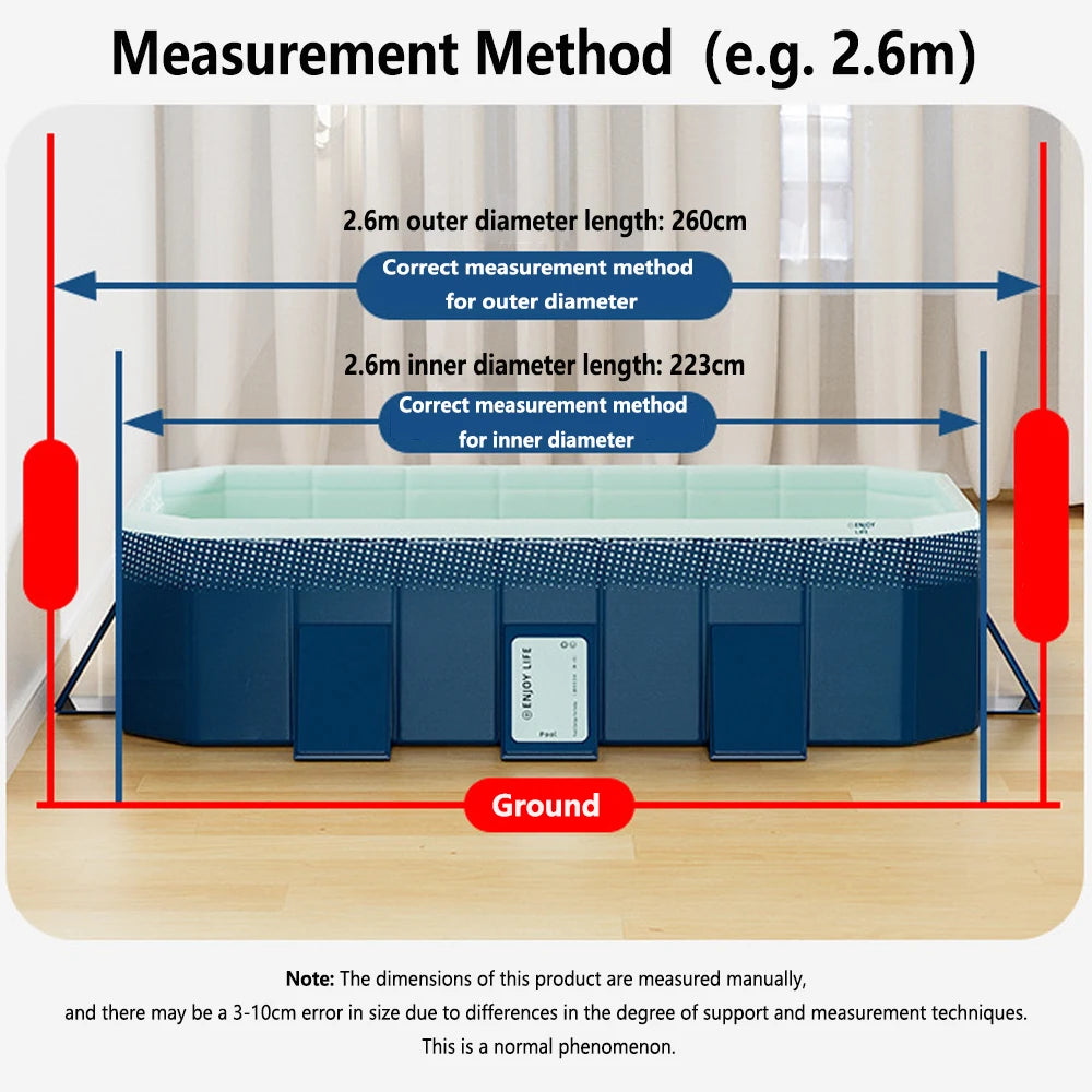 3m(286x167x50cm) Non-Inflatable Swimming Pool PVC Foldable Summer Water Sports Party Pools Bathtub For Family Home Outdoor Garden Backyard