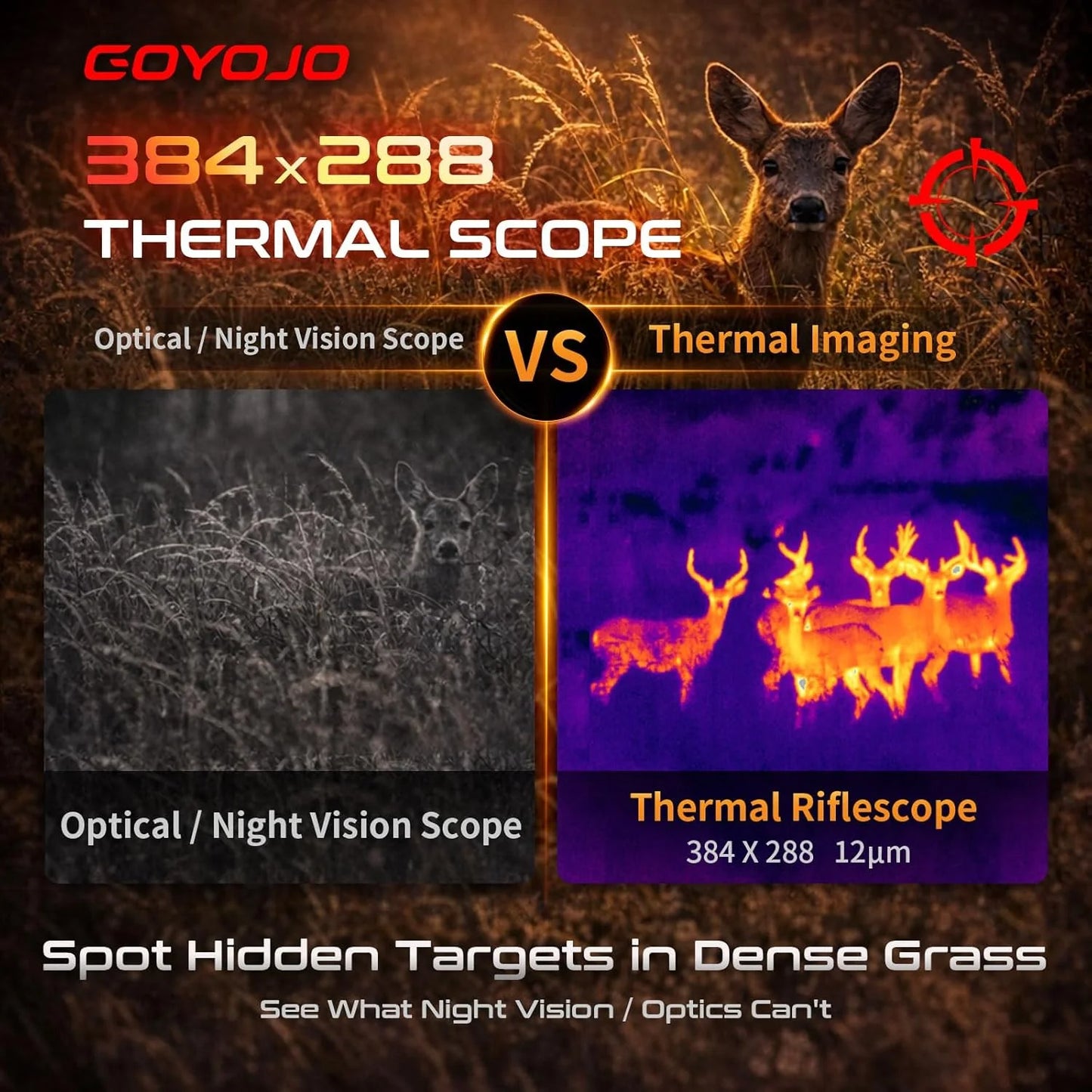 GOYOJO GRL Series Thermal Scopes, 384X288 High Resolution Thermal Imaging Scopes with 55Hz High Sensitivity Optics Night Vision Scopes, Multiple Reticles & Color, RAV Video