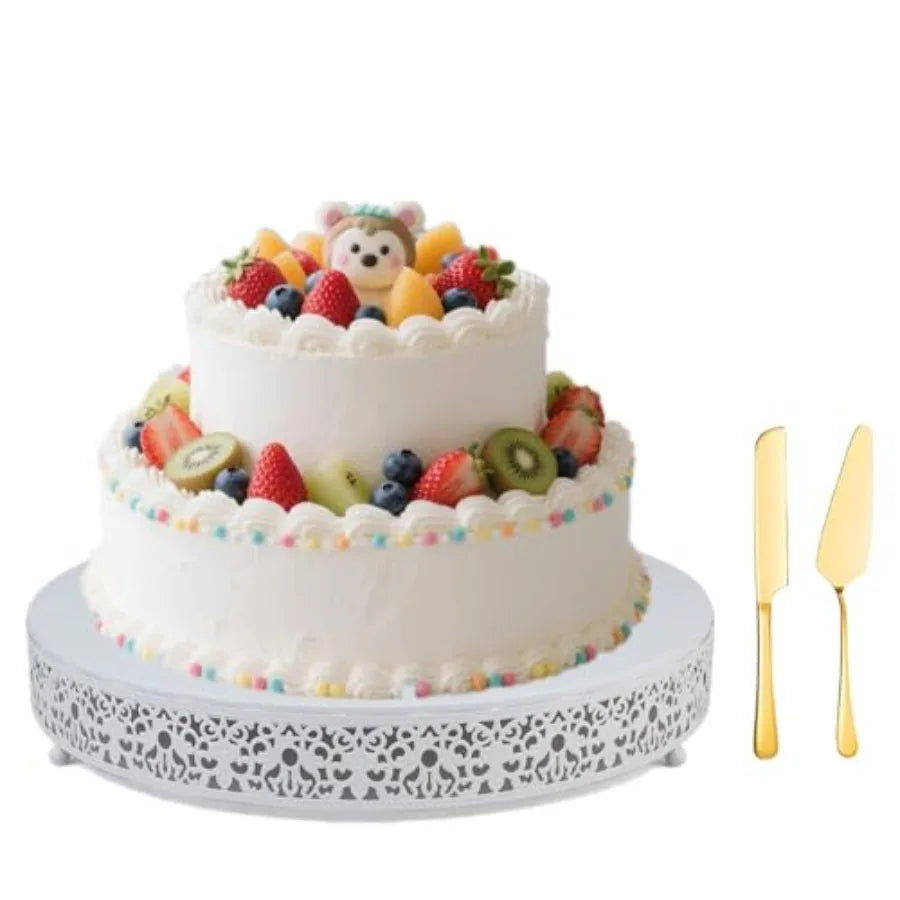 MTJYQTF White Cake Stand Set - 16 in Metal Round Cupcake Dessert Stand with Cake Cutting and Cake Spatula for Party Candy Table