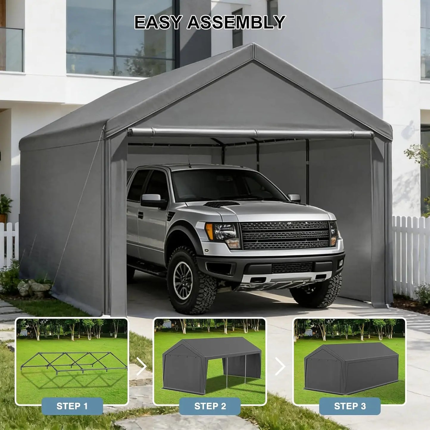 Carport 10x20ft Heavy Duty Canopy,Portable Garage Party Tent,Portable Garage with Removable Sidewalls & Doors, Customized