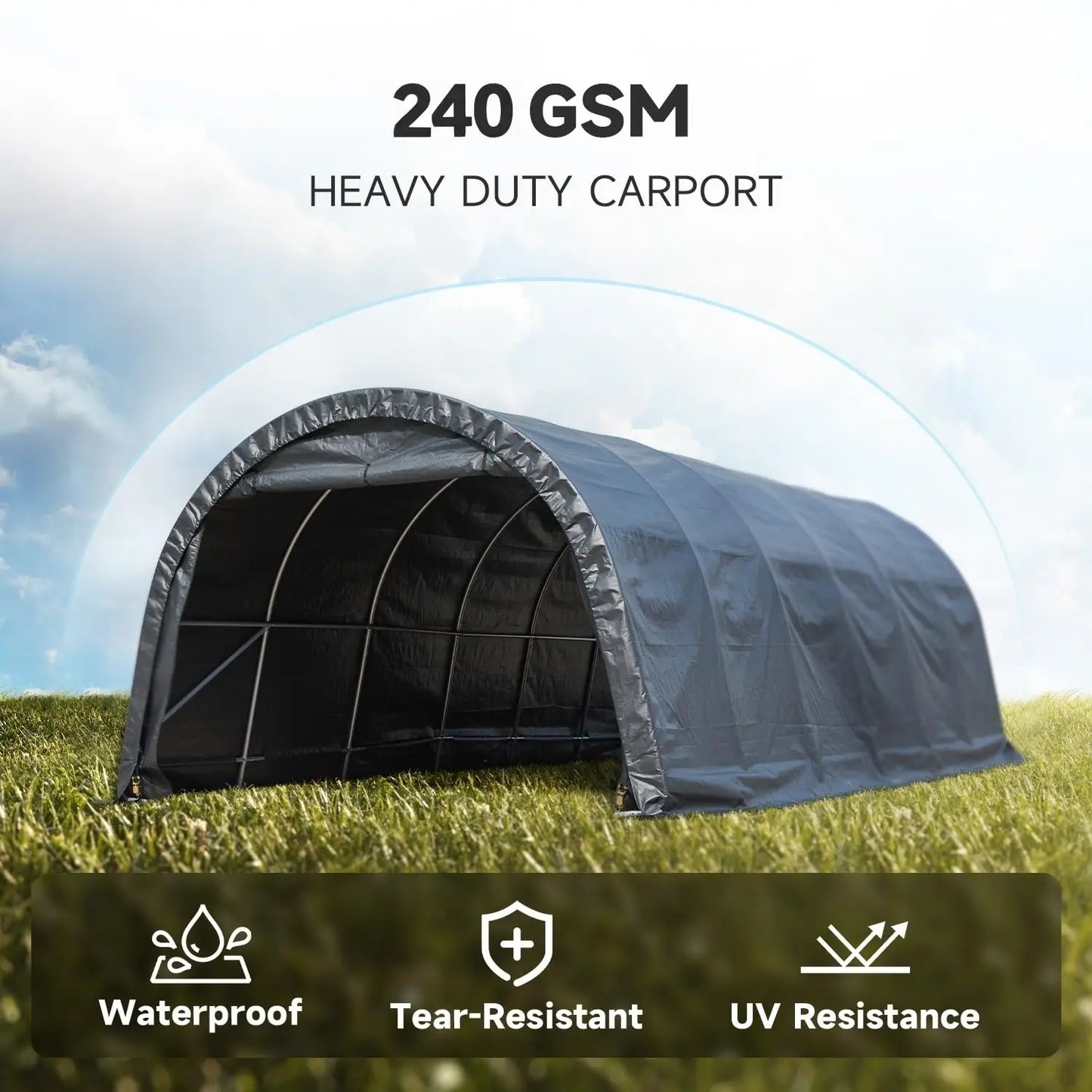 12 x 24 FT Heavy Duty Carport, Portable Garage with All-Steel Metal Frame and Round Style Roof, Anti-Snow Car, Customized