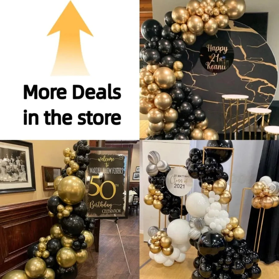 100Pcs Black Gold Metallic Chrome and Gold Confetti Balloons Garland Kit with Balloon Tape for Elegant Wedding Birthday Graduat