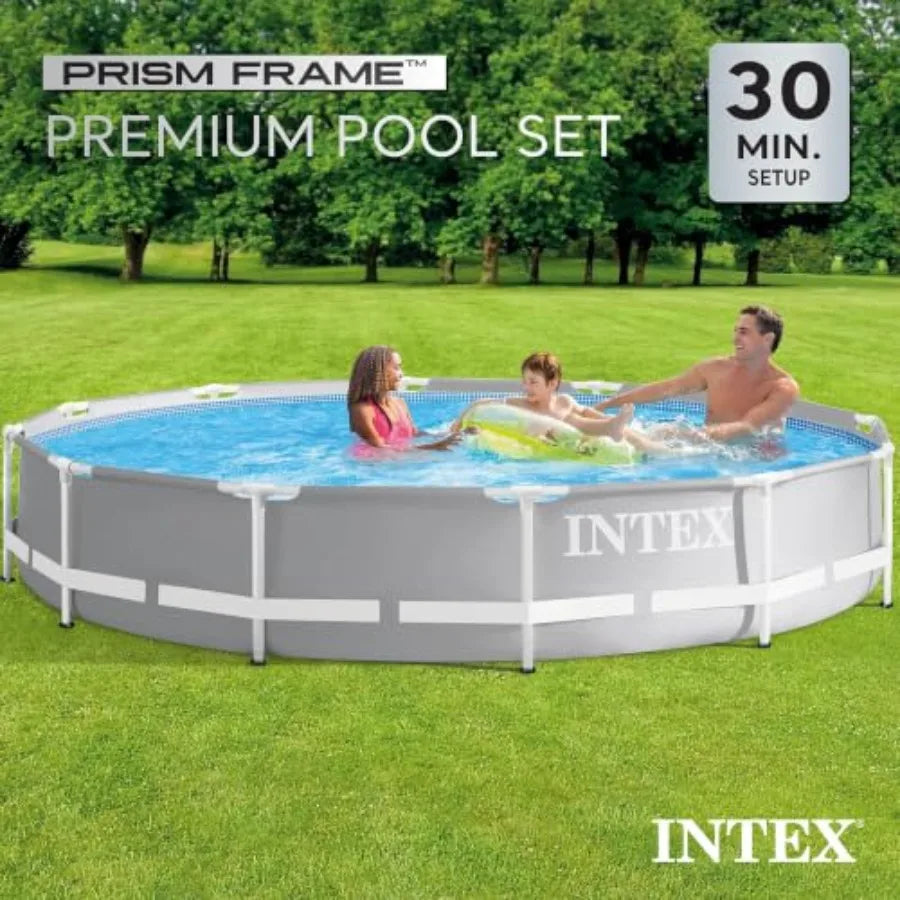Backyard outdoor swimming pool set: steel frame, round 12 ft x 30 in, blue, includes 530 GPH filter pump and ladder