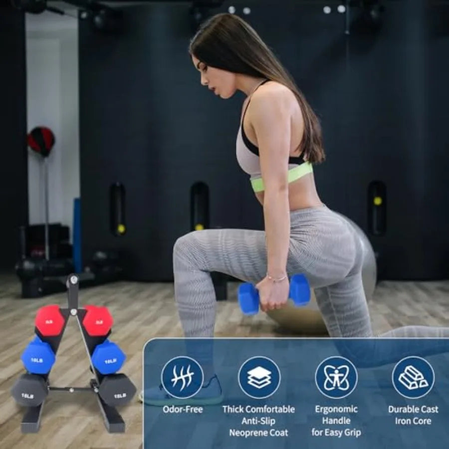 Dumbbell Weight Set for Women, Hex Neoprene Coated Dumbbell Sets, Hand Weight Set for Home Gym, Pairs