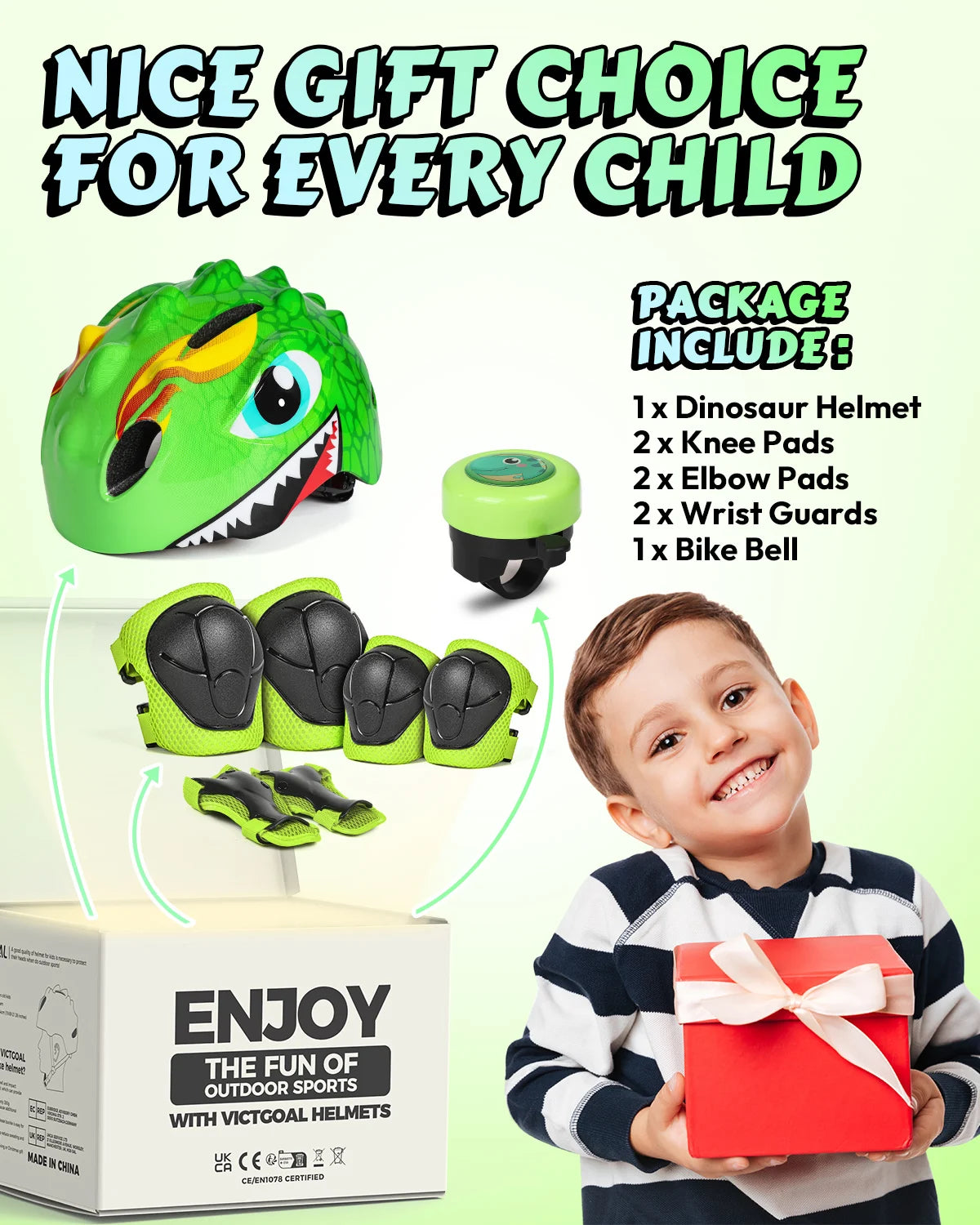 VICTGOAL Kids Bike Helmets Bicycle Bell Children Knee Elbow Pads Wirst Guards Cycling Protective Gear for Balance Bike Skating Scooter