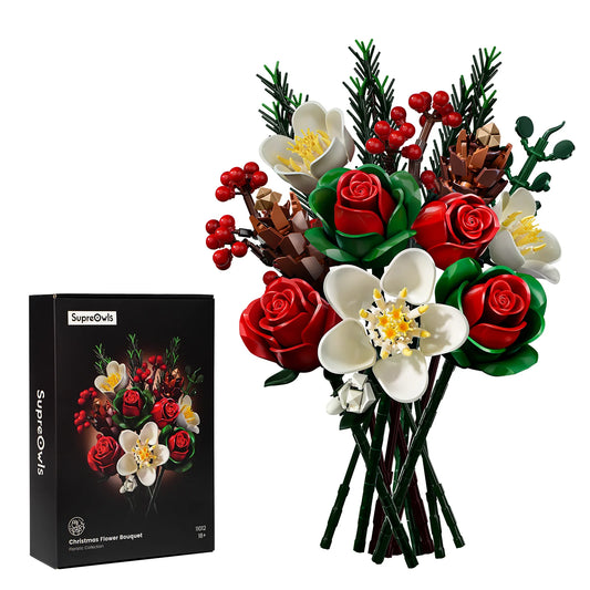 Christmas Roses Bouquet Building Set Blocks Flowers DIY Artificial Botanical Home Decor Valentines Day Creative Gifts for Adults