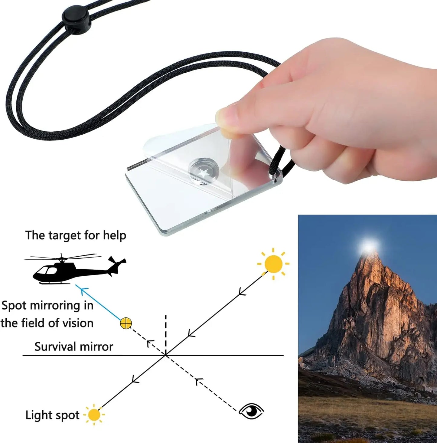 4-in-1 Emergency Signal Mirror Set with Compass & Whistle for Hiking, Camping, Survival