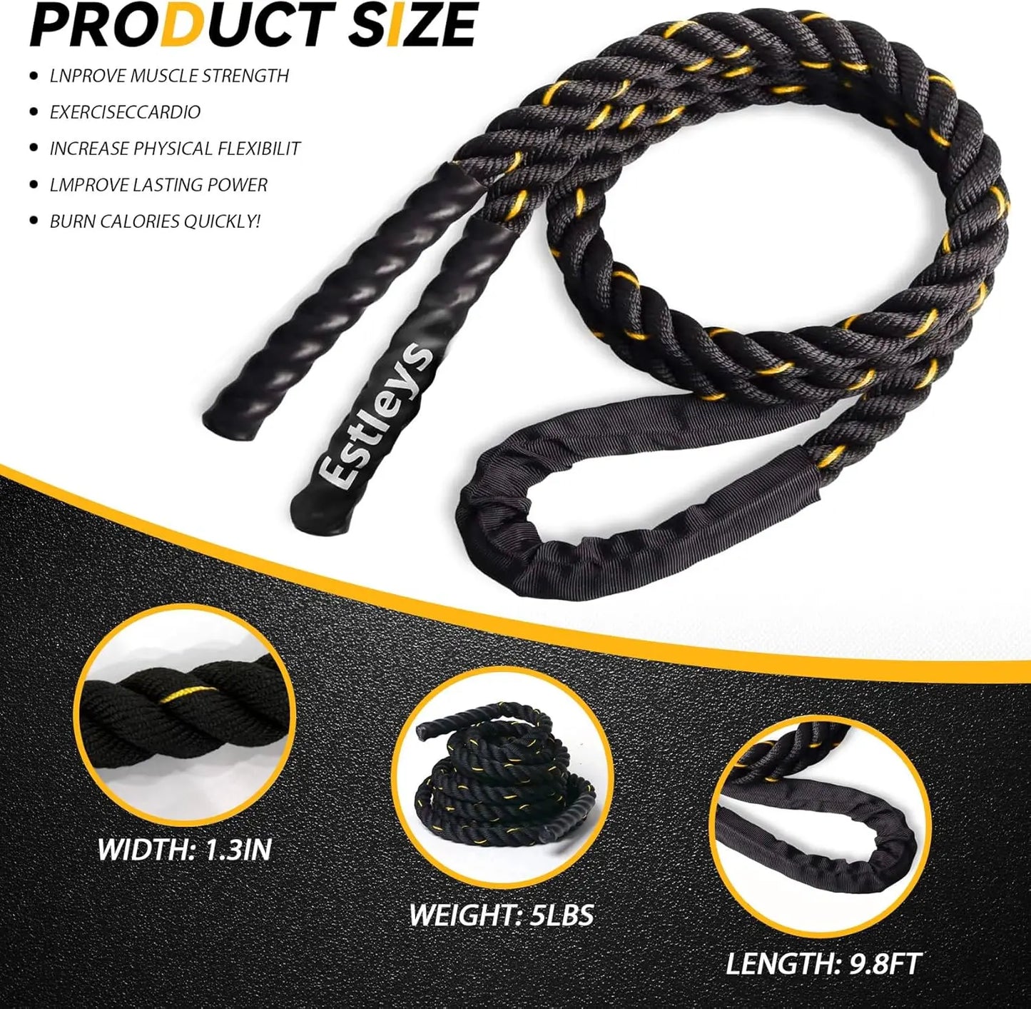 5lb Weighted Jump Rope for Men and Women, Heavy Skipping Rope for Home Workout, Weight Loss, and Total Body Exercise