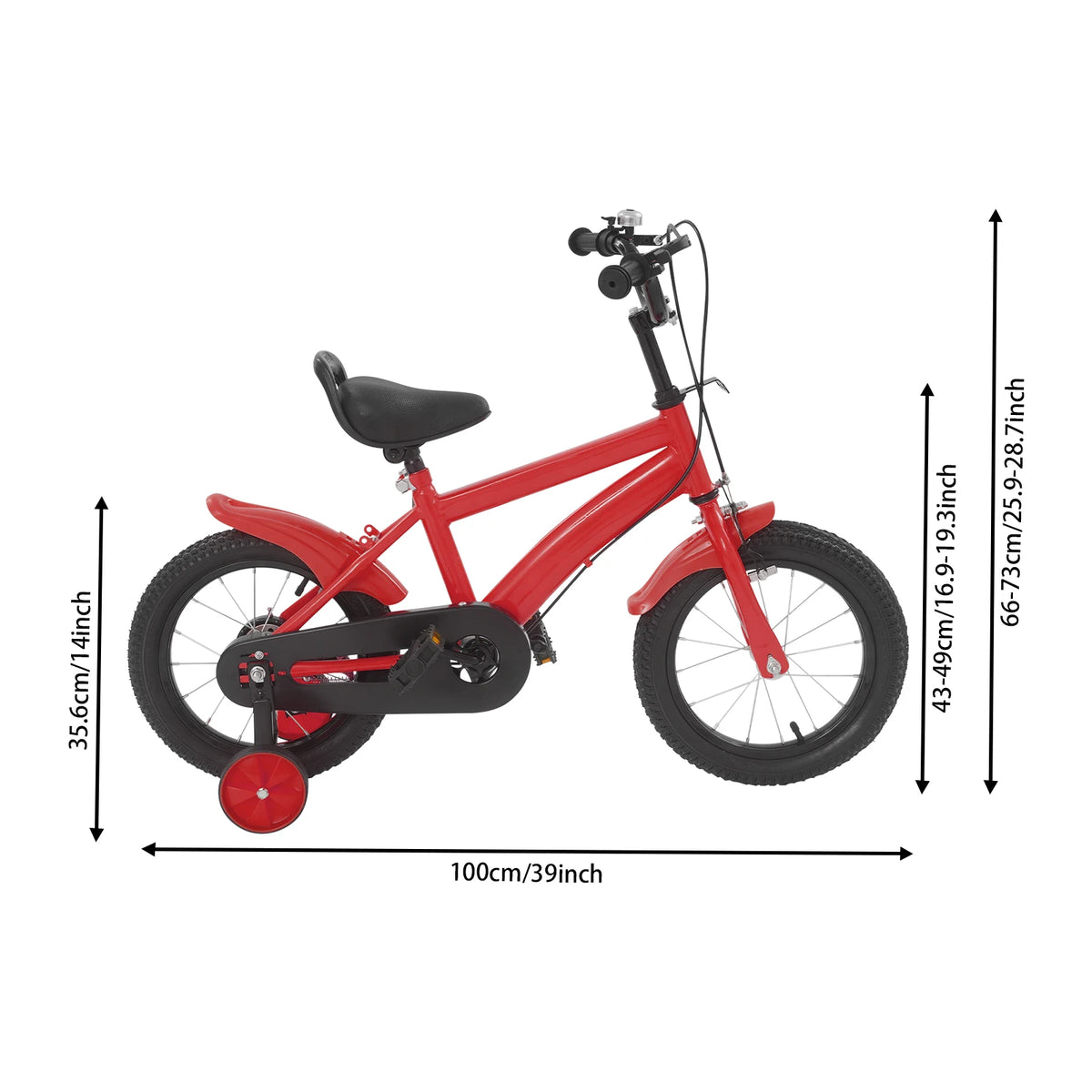 14 Inch Kids Bike w/ Training Wheels, Adjustable Seat Height Dual Brakes Children's Bicycle Kids Learning Bicycle for Boys Girls