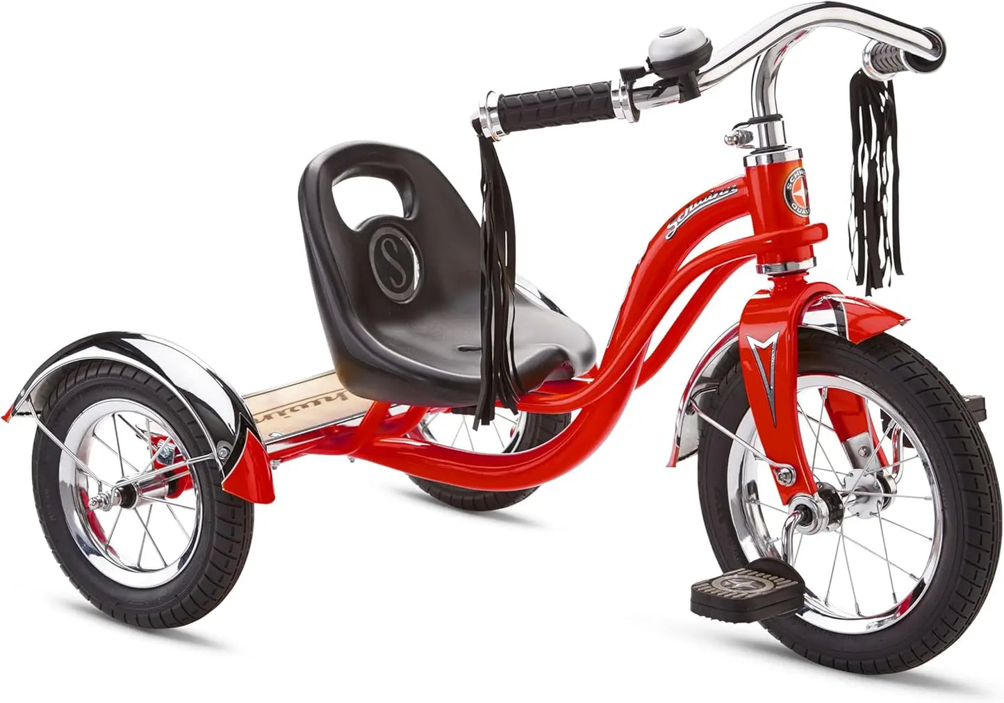 12 Inch Kids Tricycle for Ages 2-4, Low Center Gravity, Adjustable Seat, Retro Steel Frame with Rear Deck
