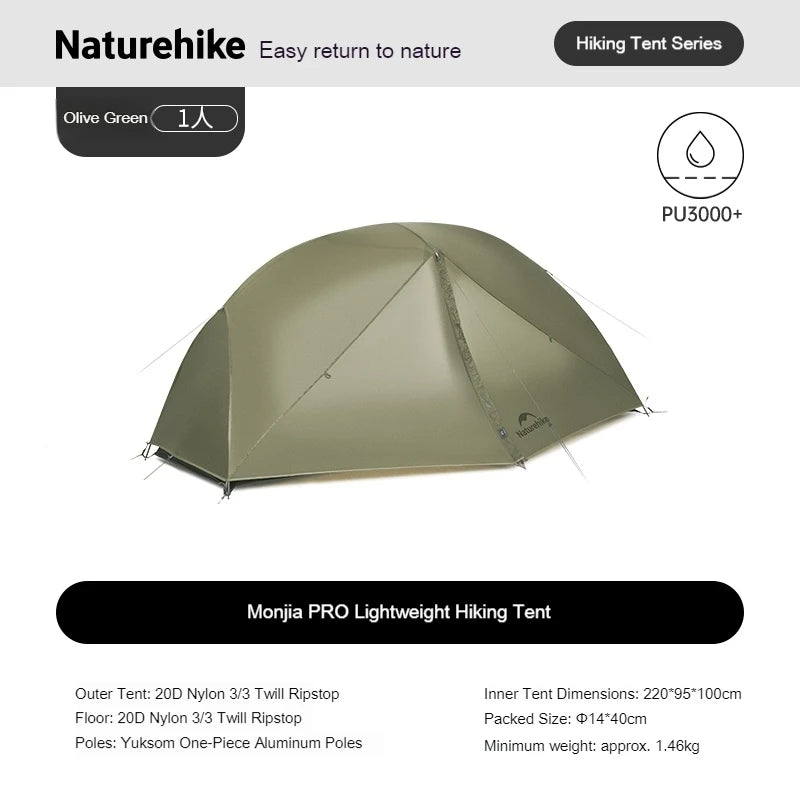 Naturehike Mongar Pro Camping Tent Travel 20D Nylon Tent 1/2/3Person Waterproof Backpacking 3 Season Ultralight Tent with Canopy
