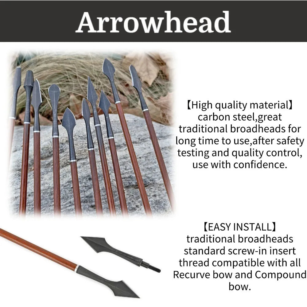 Archery Arrowheads 6Pcs, High Carbon Steel Durable Broadheads, Sharp Target Tips for OD 7.8mm Arrow Shaft, Perfect for Shooting Practice & Outdoor Use Accessories