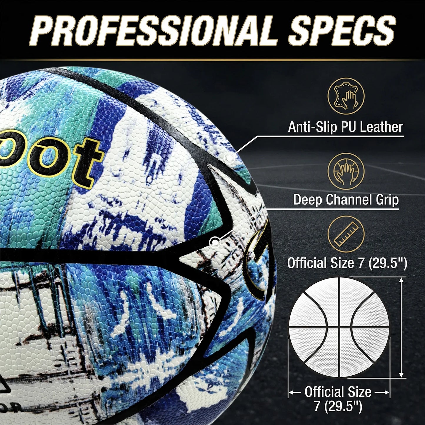 Glow in The Dark Basketball, Glowing Leather Luminous Basketball Ball Gift for Youth, Men, Women, Indoor-Outdoor Night Game