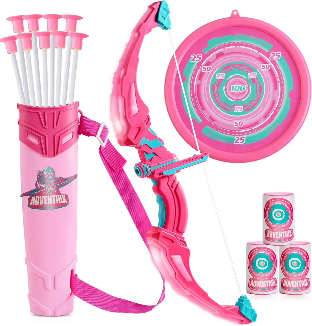 JOYFY Kids Bow and Arrow Set LED Light Up Archery Toy With 9 Suction Cup Arrows Target for Kid Ages 6-12 Outdoor Play Gift