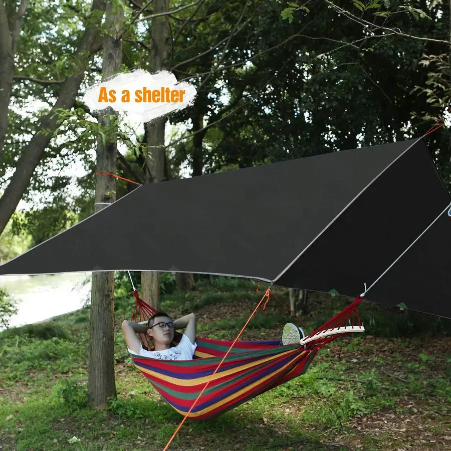 Hammock Rain Fly Camping Tarp Waterproof, 10x12ft Lightweight Backpacking Rain Tarp Shelter for Hiking Outdoor, Black
