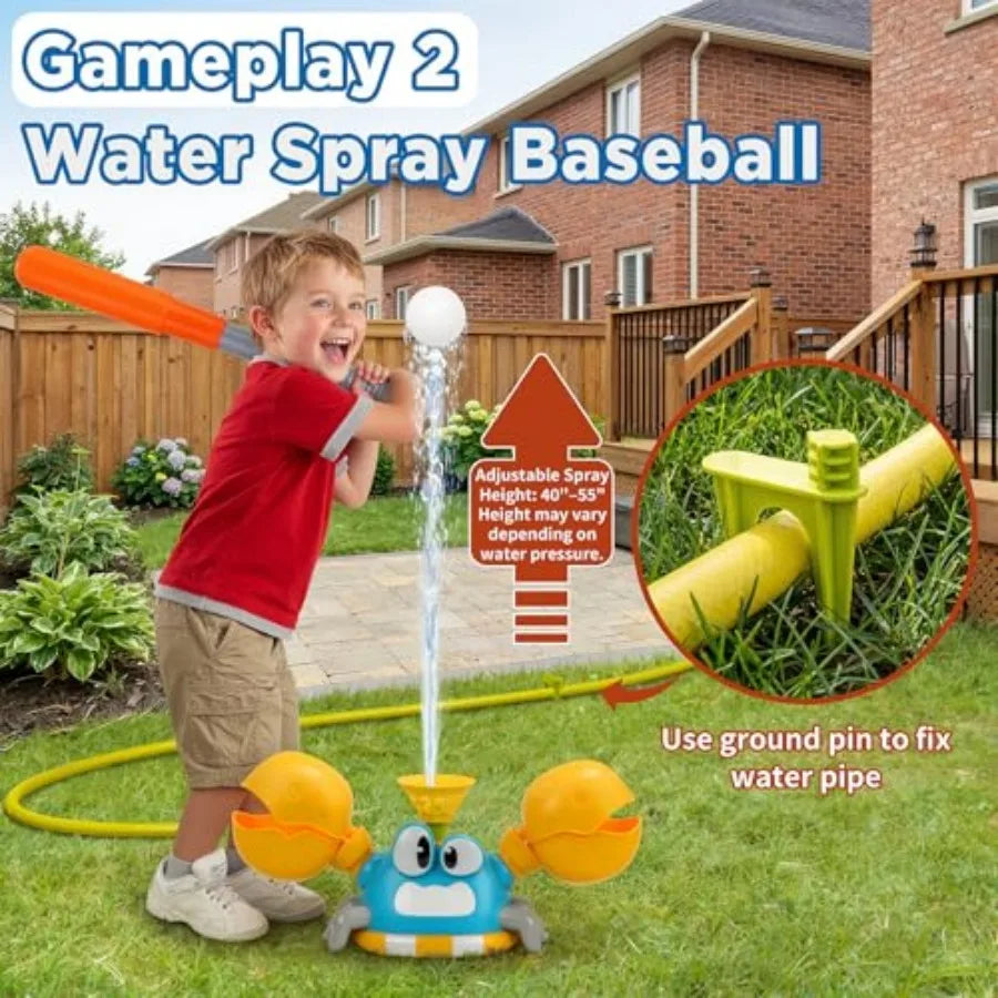 Water Sprinkler for,3-in-1 Crab Outdoor Toy with Toss Game, Batting Game and Splashing Fun, Attaches to Garden Hose, Summer Bac