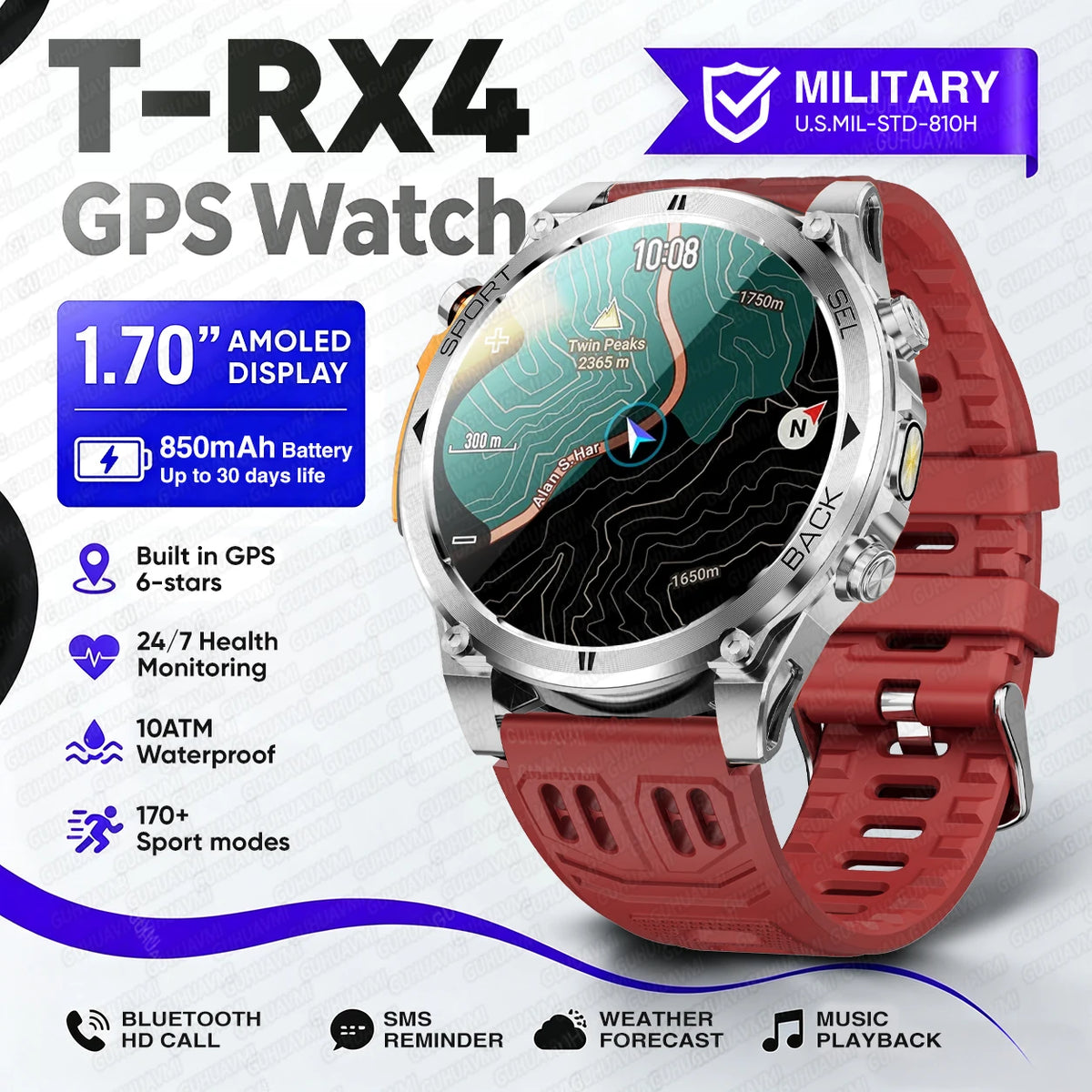 New T-RX4 Ultra Outdoor Sports Smart Watch Built in GPS Compass Altimeter Barometer 10ATM Waterproof Military Smartwatch For Men