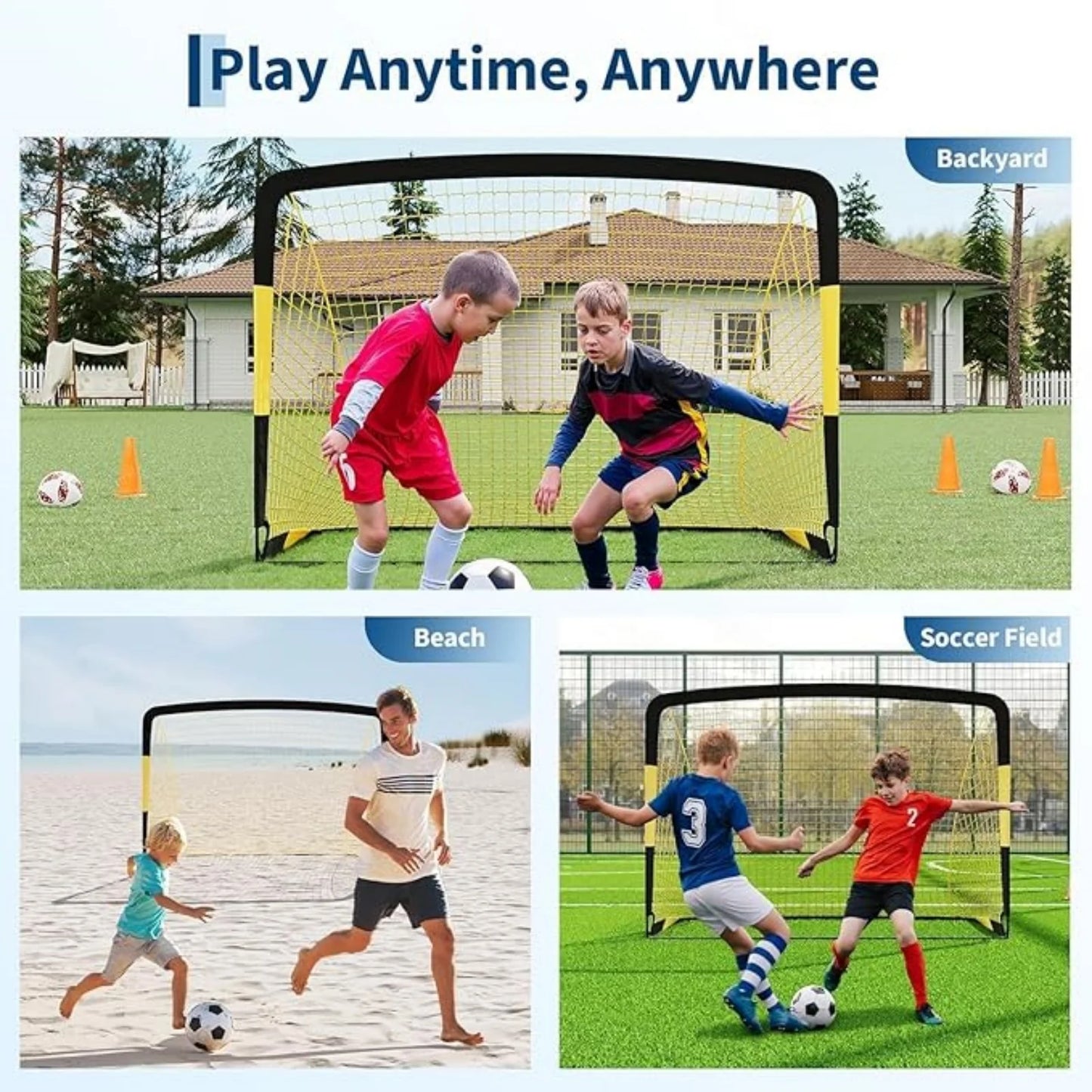 6x3x4FT Portable Steel Soccer Goal Heavy Duty Net, Durable PE Netting, Sturdy Metal Frame for Backyard Training, Youth & Adult