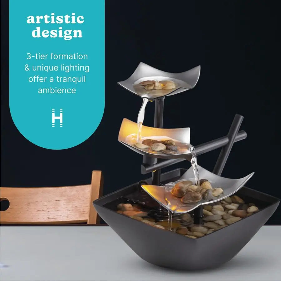 Tabletop Water Fountain, Home Decor Soothing Sound Machine Automatic Pump, Deep Basin amp Natural River Rocks. Indoor Zen Relaxa