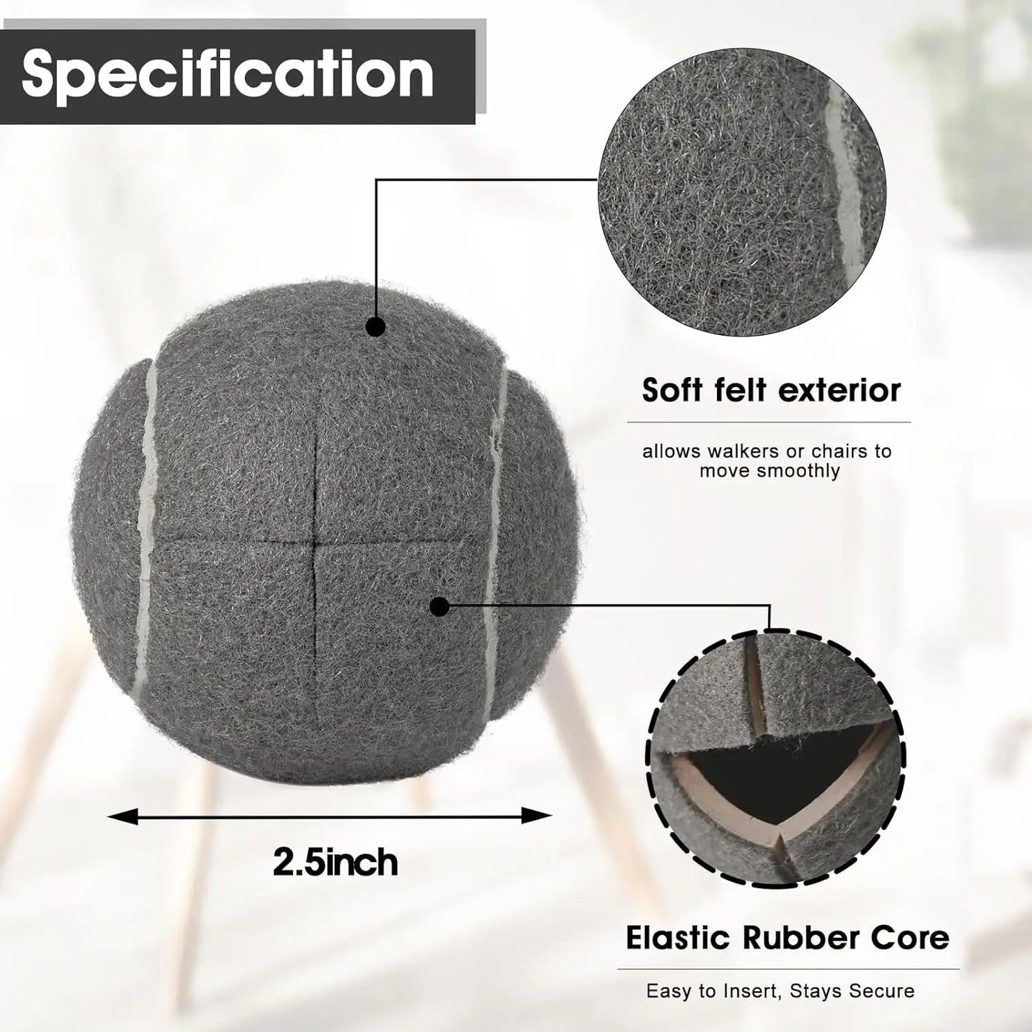 4 Pack Pre-Cut Tennis Balls for Walkers – Heavy Duty Glide Balls with Felt Pads, Floor Protection and Furniture Legs