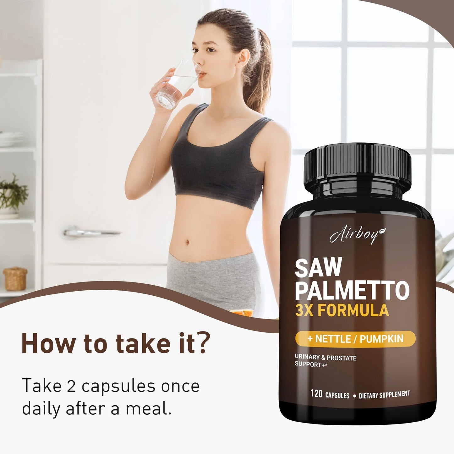 Saw Palmetto Capsules - DHT Blocker, Promotes Urinary Tract and Prostate Health, and Reduces Urination Frequency - 120 Capsules
