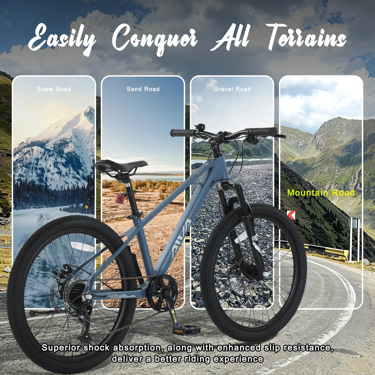 AIVA KNIGHT24 24 Inch Hardtail Mountain Bike, 7-Speed MTB, Bicycle for Teens & Adults, Lightweight Magnesium Frame, Suspension Fork, Front & Rear Disc Brakes