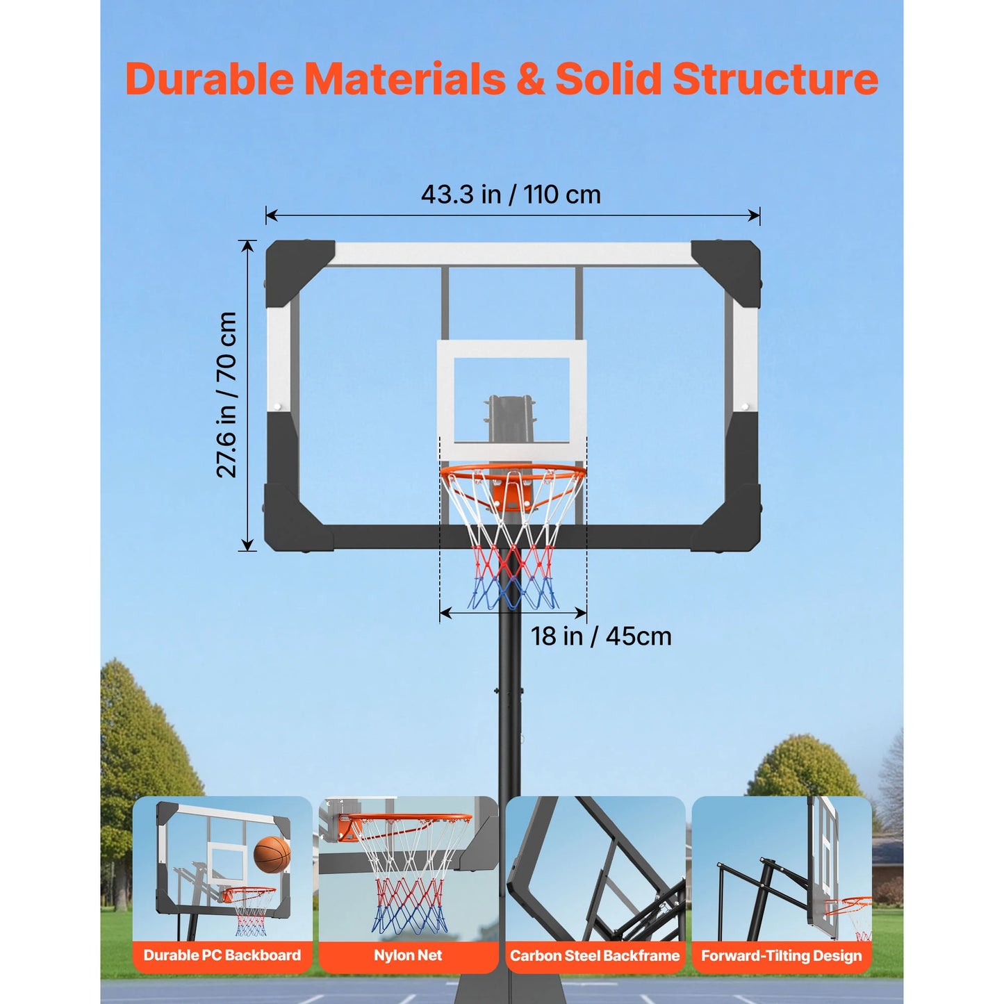 SucceBuy Portable Basketball Stand Height Adjustment Basketball Hoop & Goal Basketballs Hoop with 44 -54 inch PC Backboard