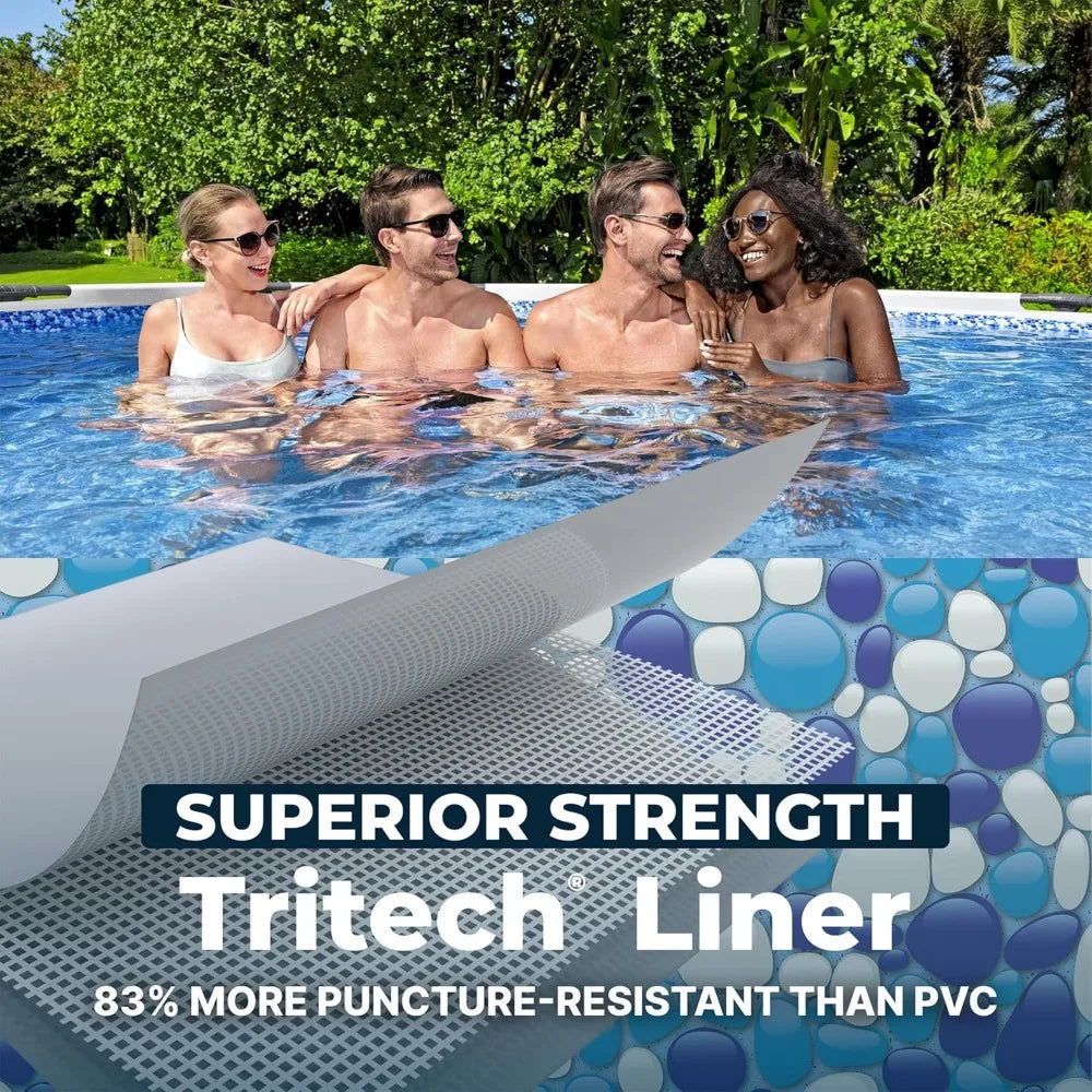 15' x 42" Above Ground Pool, Round Metal Frame Outdoor Swimming Pool Set with Filter Pump, Ladder, and, Custom